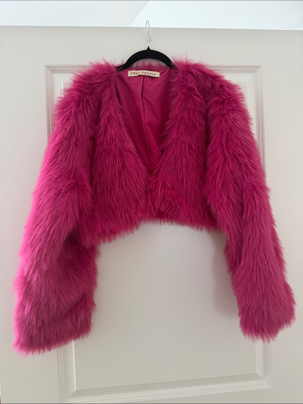 Free People Hot Pink Faux-Fur Cropped Jacket